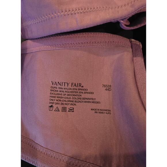 Vanity Fair Bra 44D Womens Plus Size Purple Underwired Full Coverage Adjustable - Picture 4 of 4